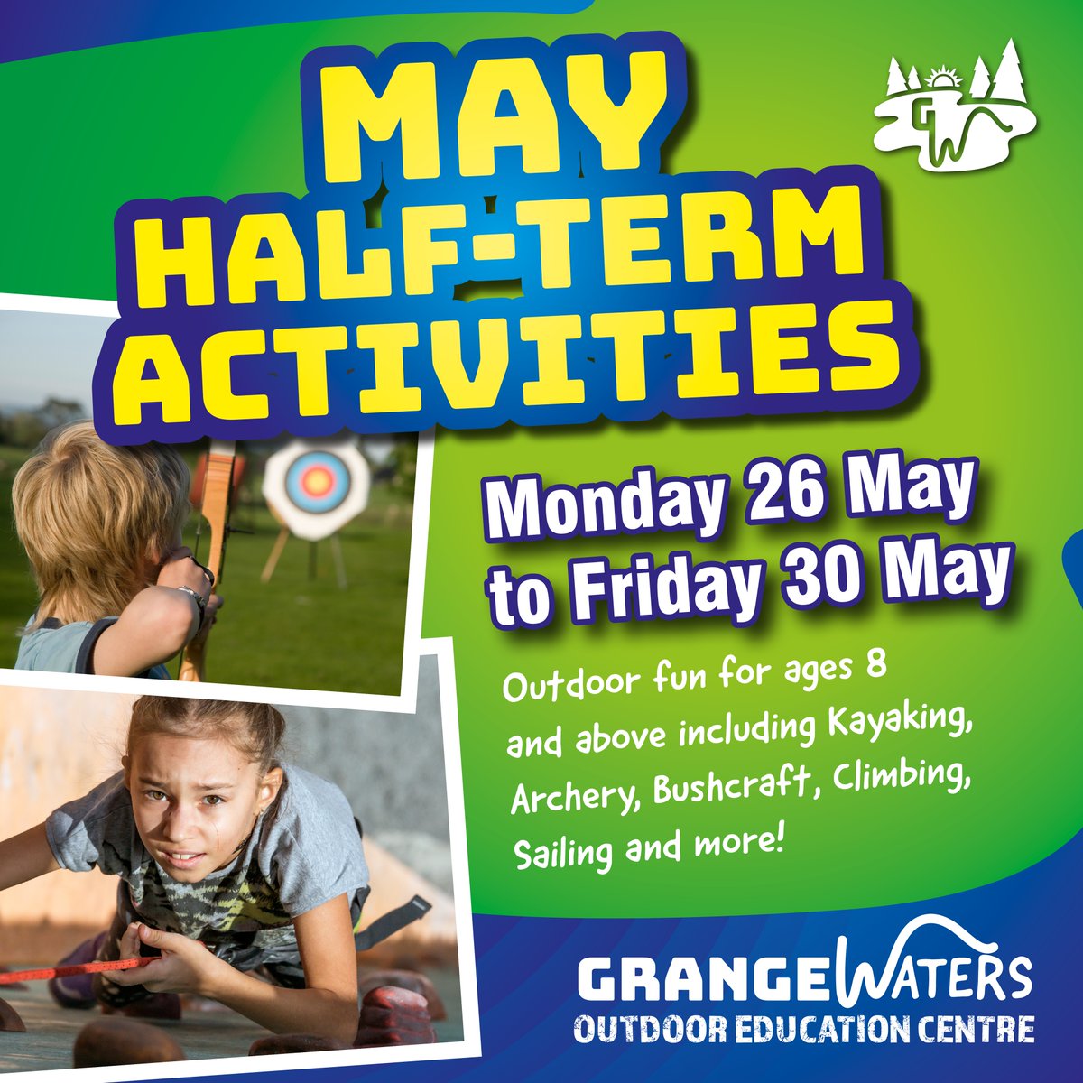 Get active and outdoors during next week's half-term!

Grangewaters are hosting a range of activities including:

⛵ Sailing
🏹 Archery
🧗  Climbing

To book a session, visit: orlo.uk/XvGnf