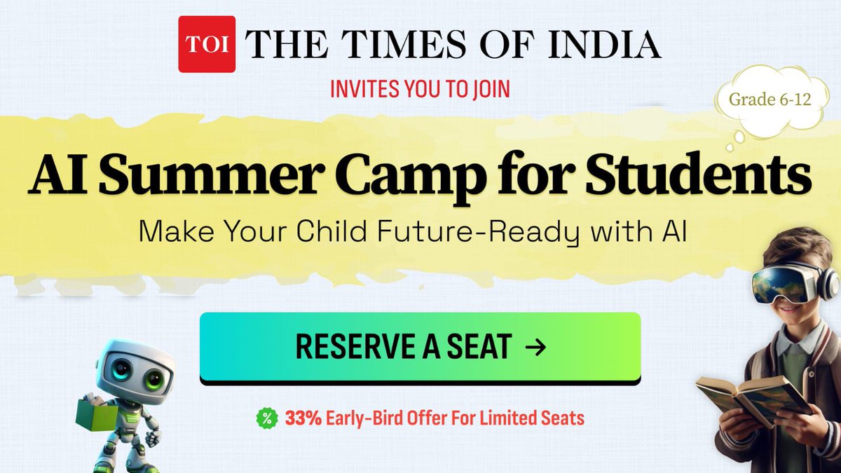 timesofindia's tweet photo. Want to try top-rated AI apps for revision, quizzes, and notes? Here are the most student-approved platforms.
Join the Masterclass and explore AI tools for smarter studying: https://t.co/7r6nqTITGI
🚨Limited seats left! Batch starts soon.
#TOIAIForStudents #ParentingWithAI #TOIParentalGuide #AIForKids #StudentSupport