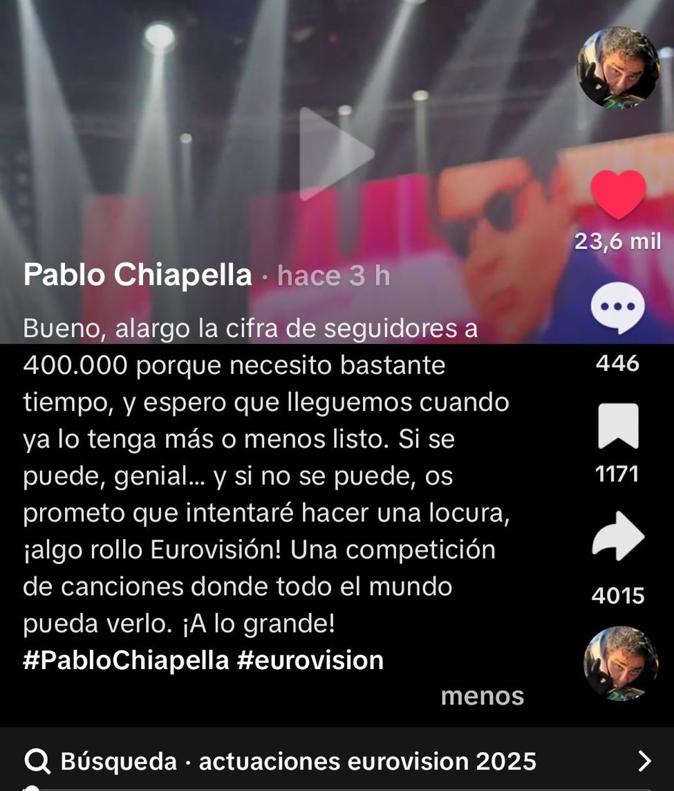 Pablo Chiapella se quiere presentar a Eurovisión. 

HISTORIA DE ESPAÑA, TENEMOS QUE HACERLO.