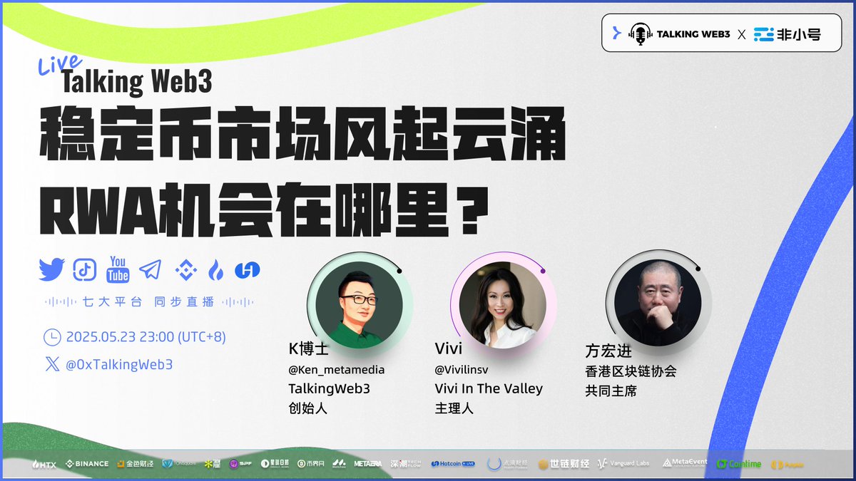 🎙 Talkingweb3 x Vivi in the Valley 特别直播预告 🎙

🌍稳定币市场风起云涌，大国博弈，RWA机会在哪里？
🗓 2025年5月23日 (周五) 23:00 (UTC+8)

✨ 本期亮点 ✨
稳定币市场突破1600亿美元，RWA令牌化浪潮席卷全球！📈