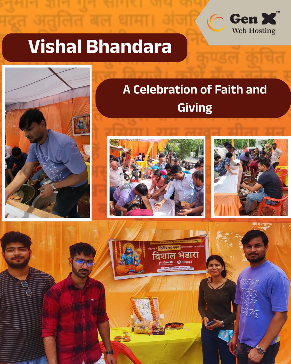 GenXWebHosting's tweet image. Celebrating Bada Mangal, Gen X Web Hosting hosted a Vishal Bhandara as an act of seva. True service goes beyond digital — it touches hearts ❤️ Proud of our team for living our values. Thanks to all who joined or supported in spirit! #BadaMangal #GenXWebHosting #badamangal