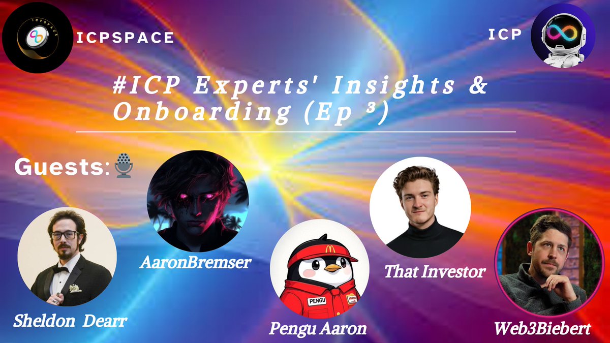 Icpspace🎙️ (@icpspace) on Twitter photo 💫Get Set for the Ep³ of our Ultimate Insider Briefing
📅 Friday, May 23rd
🕛 2 PM UTC + #Giveaway🎁
Anticipate:
✨ Insider Alphas
✨ Ecosystem Discussions
✨ Projects Spotlight ❤️&RT
Guests:🎙️
-<a href="/ArtimusLeton/">Sheldon Dearr</a> -(Eco Dir. <a href="/OmnityNetwork/">Omnity Network</a>
-<a href="/AaronTing8/">Pengu Aaron | Network School | ∞ᛤ🐧</a> -(Lead <a href="/icphub_SG/">ICP HUB Singapore</a>) 💫Get Set for the Ep³ of our Ultimate Insider Briefing
📅 Friday, May 23rd
🕛 2 PM UTC + #Giveaway🎁
Anticipate:
✨ Insider Alphas
✨ Ecosystem Discussions
✨ Projects Spotlight ❤️&RT
Guests:🎙️
-<a href="/ArtimusLeton/">Sheldon Dearr</a> -(Eco Dir. <a href="/OmnityNetwork/">Omnity Network</a>
-<a href="/AaronTing8/">Pengu Aaron | Network School | ∞ᛤ🐧</a> -(Lead <a href="/icphub_SG/">ICP HUB Singapore</a>)