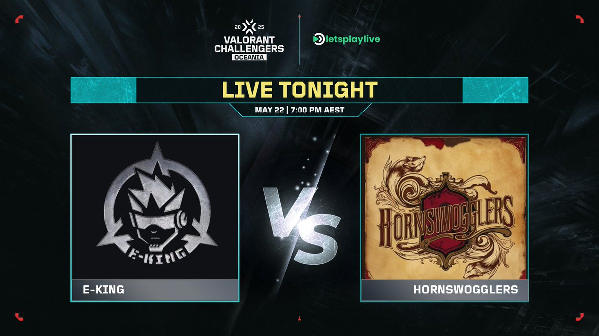 LPL Esports (@letsplaylivegg) on Twitter photo The VCT OCE 2025 Split 1 Playoffs begin tonight! π
Rematch ahead! These two teams last met in Stage 1 Playoffs a year ago
π‘ LIVE TONIGHT
π« <a href="/BONKERSOCE/">E-KING</a> vs <a href="/HornswogglersVL/">Hornswogglers</a>
πΊ twitch.tv/tjbruce17594
ποΈ <a href="/MerlinJPC/">Merlin</a> <a href="/mu1titudes/">mu1titudes</a>
ποΈ <a href="/Tibs_73/">Tibs</a> <a href="/rqm_noah/">Noah</a>
Produced by <a href="/tjbruce17594/">TJ Bruce | tjbruce17594</a> The VCT OCE 2025 Split 1 Playoffs begin tonight! π
Rematch ahead! These two teams last met in Stage 1 Playoffs a year ago
π‘ LIVE TONIGHT
π« <a href="/BONKERSOCE/">E-KING</a> vs <a href="/HornswogglersVL/">Hornswogglers</a>
πΊ twitch.tv/tjbruce17594
ποΈ <a href="/MerlinJPC/">Merlin</a> <a href="/mu1titudes/">mu1titudes</a>
ποΈ <a href="/Tibs_73/">Tibs</a> <a href="/rqm_noah/">Noah</a>
Produced by <a href="/tjbruce17594/">TJ Bruce | tjbruce17594</a>