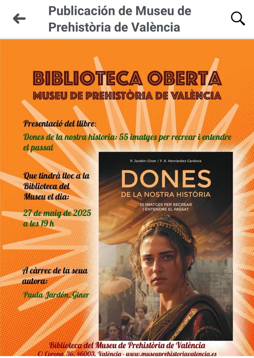 SOCIAL(S) (@socialsuv) on Twitter photo La compañera <a href="/JardonJardn/">Paula Jardón</a> presenta la próxima semana en el <a href="/muprevalencia/">Museu de Prehistòria de València</a> el libro "Dones de la nostra història. 55 imatges per recrear i entendre el passat" elaborado junto a F. X. Hernàndez Cardona 📙🖼️💬 La compañera <a href="/JardonJardn/">Paula Jardón</a> presenta la próxima semana en el <a href="/muprevalencia/">Museu de Prehistòria de València</a> el libro "Dones de la nostra història. 55 imatges per recrear i entendre el passat" elaborado junto a F. X. Hernàndez Cardona 📙🖼️💬