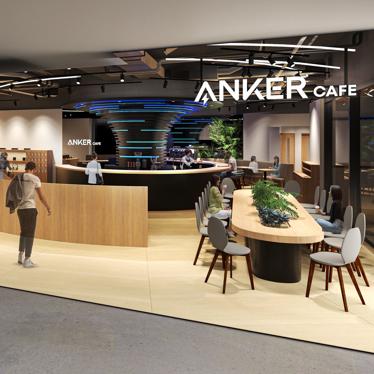 endoayumu's tweet photo. Anker Japanはカフェ事業に新規参入します！みなさまの充電ニーズにお応えし、ワイヤレス充電器が内蔵されたテーブルに加え、ACコンセント、ケーブル類を全席に完備。モバイルオーダーにも対応し、カレーはスパイスからこだわって作りました！1号店の汐留店は今��土曜日オープンです！
#APC25Spring https://t.co/qinUUk5g7E