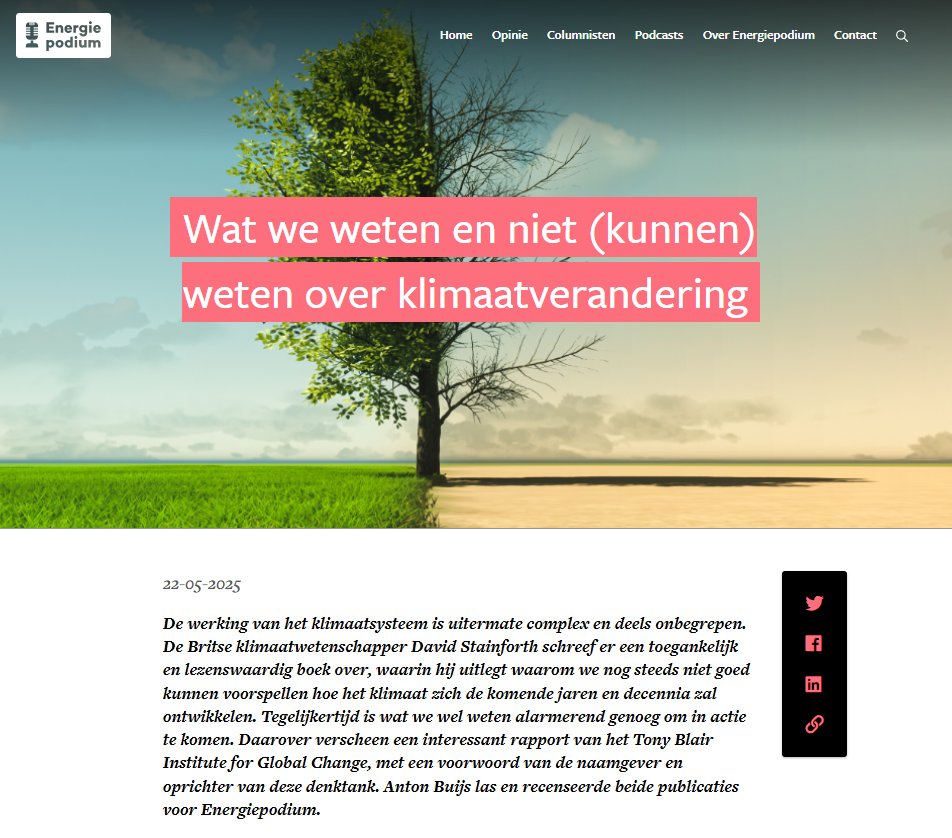 Energiepodium's tweet image. De nieuwe recensie van Anton Buijs &apos;Wat we weten en niet (kunnen) weten over klimaatverandering&apos; staat nu online: energiepodium.nl/artikel/wat-we…. 

#klimaat #verandering #modellen #belangrijk #lastig