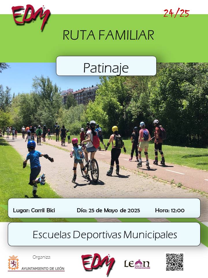 Las Escuelas Deport. Municipales del Ayto de León, organiza:
RUTA FAMILIAR
Día: 24 mayo 2025
Horario ruta: 12:00 – 18:00
Horario comida: 14:30
Salida: Carril bici S.Miera (bajo Puente de los Leones)
Llegada: Hípico León
<a href="/LeonAyto/">Ayuntamiento de León</a> , #leonesp , #EDMLeon , #aytoleon ,
<a href="/EDM_aytoleon/">EDM-León</a>