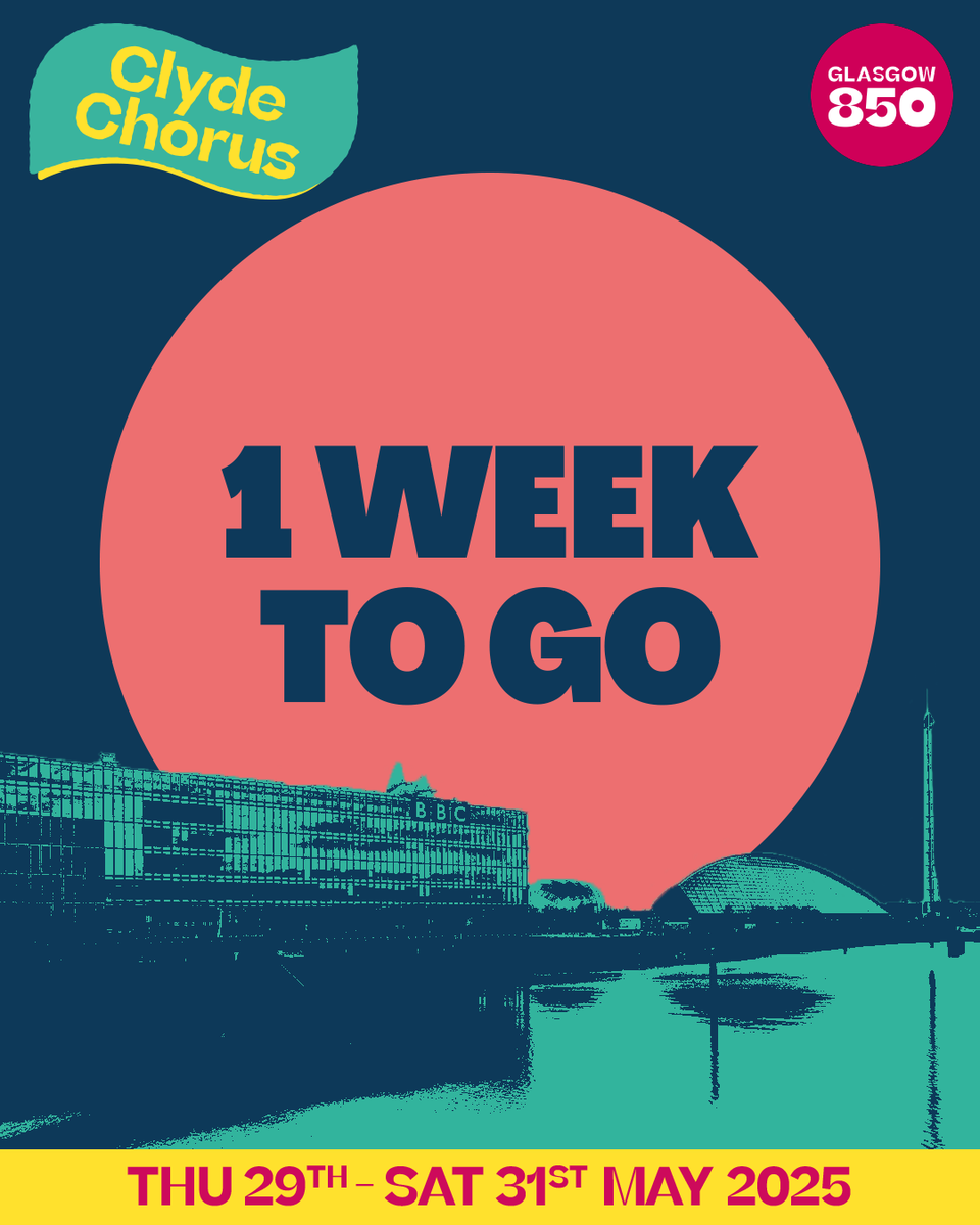 Gigs in Scotland (@gigsinscotland) on Twitter photo Just 1 Week to go until Clyde Chorus kicks off🤩
Three days spent celebrating 850 years of Glasgow through live music! Don't miss out...
TICKETS ⇾ clydechorus.co.uk Just 1 Week to go until Clyde Chorus kicks off🤩
Three days spent celebrating 850 years of Glasgow through live music! Don't miss out...
TICKETS ⇾ clydechorus.co.uk