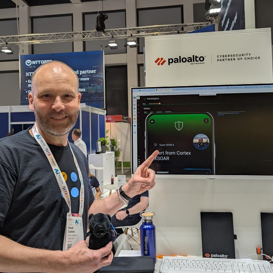 Ronald Czachara (@roncza) on Twitter photo Cool, I just saw <a href="/signl4me/">SIGNL4</a> in the Cortex XSIAM marketplace at the <a href="/PaloAltoNtwks/">Palo Alto Networks</a> booth at <a href="/GITEXEUROPE/">GITEX EUROPE</a>. This makes it so easy to add reliable mobile #alerting to your #ITsecurity workflow .... Cool, I just saw <a href="/signl4me/">SIGNL4</a> in the Cortex XSIAM marketplace at the <a href="/PaloAltoNtwks/">Palo Alto Networks</a> booth at <a href="/GITEXEUROPE/">GITEX EUROPE</a>. This makes it so easy to add reliable mobile #alerting to your #ITsecurity workflow ....
