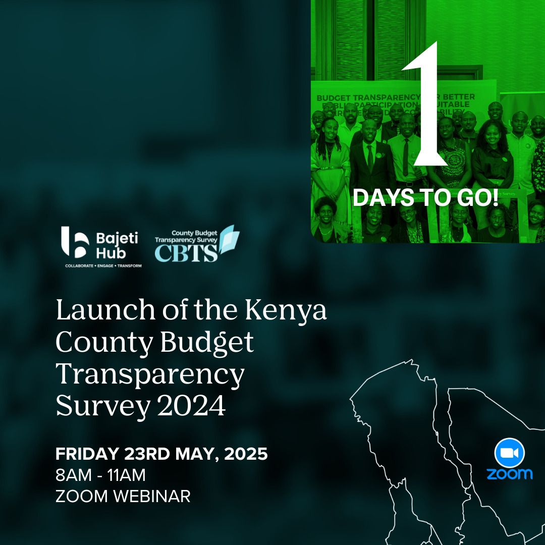 📊 1 Day to Go!

Join us tomorrow,  for the Launch of the Kenya County Budget Transparency Survey (CBTS) 2024. 

Are you curious about how transparent your county is with its budget documents? 🤔 The results are dropping tomorrow!

📷 Register to join: shorturl.at/6jIBe