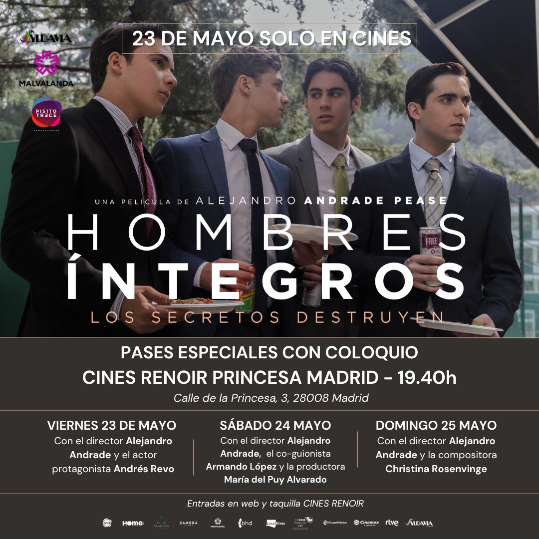 Malvalanda (@malvalanda) on Twitter photo ➡️ Este fin de semana os esperamos en @cinesrenoir PRINCESA de Madrid en la sesión de las 19.40h con todos estos coloquios de HOMBRES ÍNTEGROS
Una película que refleja el machismo, homofobia y racismo en la sociedad mexicana🇲🇽
<a href="/hombresintegros/">Hombres Íntegros Película</a> <a href="/alex_a_pease/">Alex Andrade Pease</a> <a href="/Ch_Rosenvinge/">Christina Rosenvinge</a> ➡️ Este fin de semana os esperamos en @cinesrenoir PRINCESA de Madrid en la sesión de las 19.40h con todos estos coloquios de HOMBRES ÍNTEGROS
Una película que refleja el machismo, homofobia y racismo en la sociedad mexicana🇲🇽
<a href="/hombresintegros/">Hombres Íntegros Película</a> <a href="/alex_a_pease/">Alex Andrade Pease</a> <a href="/Ch_Rosenvinge/">Christina Rosenvinge</a>