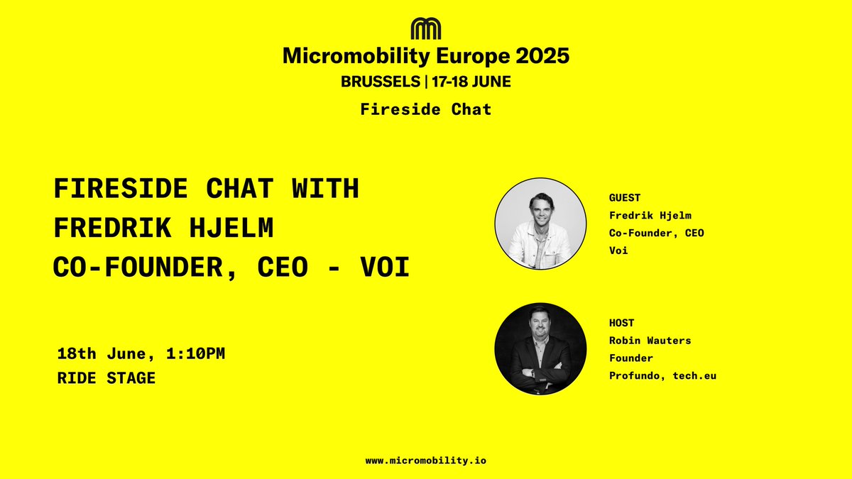 Prabin Joel Jones (@prabinjoel) on Twitter photo Micromobility Europe is less than a month away and we’ve got one of our best speaker lineups ever! 🚀
On this fireside chat, <a href="/robinwauters/">Robin Wauters</a> is sitting down with <a href="/FredrikHjelm4/">Fredrik Hjelm</a> , Co-Founder & CEO of <a href="/voitechnology/">Voi Technology</a>, to talk about Voi’s journey and what’s next.
Full program 👉 Micromobility Europe is less than a month away and we’ve got one of our best speaker lineups ever! 🚀
On this fireside chat, <a href="/robinwauters/">Robin Wauters</a> is sitting down with <a href="/FredrikHjelm4/">Fredrik Hjelm</a> , Co-Founder & CEO of <a href="/voitechnology/">Voi Technology</a>, to talk about Voi’s journey and what’s next.
Full program 👉