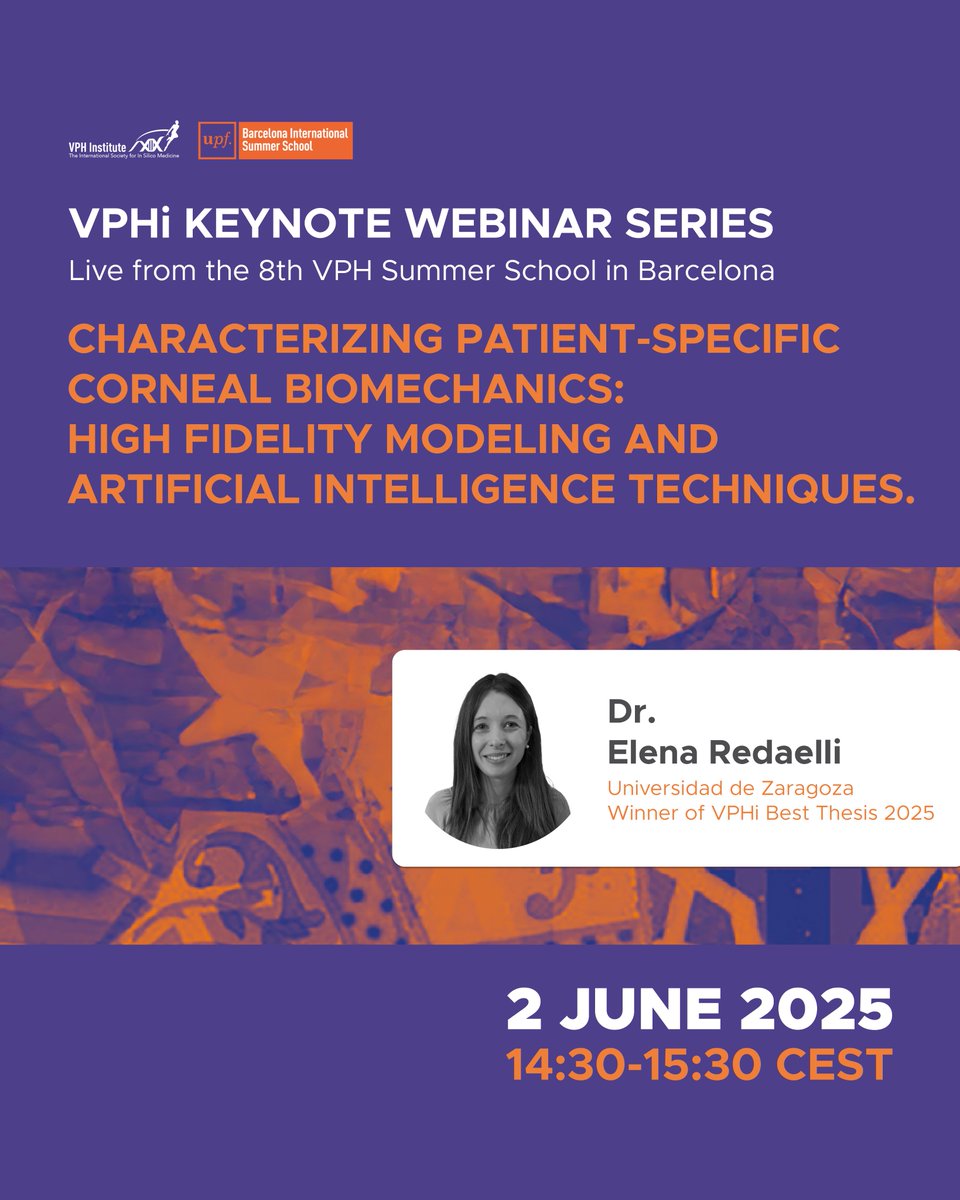 🏆 We’re thrilled to announce the winner of the 2025 #VPHiBestThesis award: Dr Elena Redaelli from Universidad de Zaragoza 🎉

Her PhD work combines high-fidelity models and #AI techniques to estimate #CornealBiomechanics in real-time — a huge leap toward personalised,