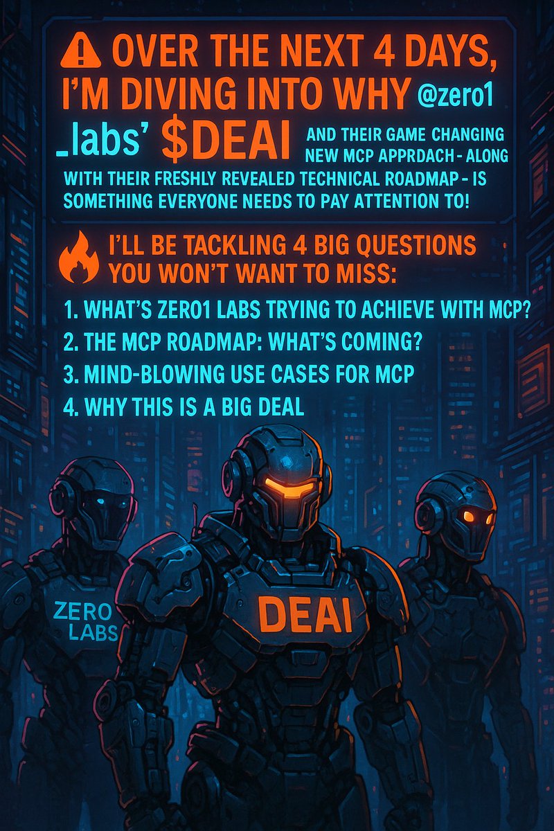 TheMo0ndalorian's tweet photo. 🛠️The MCP Roadmap: What’s Coming? 🛠️
Part 2/4

@zero1_labs has an epic plan for 2025 and beyond, and it’s packed with milestones to make $DEAI shine! 
Here’s the juicy stuff: 👀👇

✅Nexus Hub Launch (Today!) 🌐
- A slick, chat-based platform where developers can deploy context-aware AI agents. 🤖
- Think of it as a $DEAI hub for testing and showcasing AI apps with real-time dashboards to prove they’re       legit! 🦾
- Demo apps and GPU-powered tools will show off what MCP can do. 🔥

✅MCP Core v0.1 (Early 2025)
- The foundation of MCP gets rolled out, letting developers build AI with portable, verifiable memory.
- It’s like giving AI a notebook to jot down everything it learns, without leaking your secrets! 🤫

✅Mintable AI Agents Marketplace (2026) 🛒
- A marketplace where you can create, buy, or sell #AIagents that remember your needs. 🤯
- Imagine AI assistants for crypto trading or DAO management, all tailored to you by $DEAI! 👌

✅GPU Acceleration with NVIDIA 🚀
- Teaming up with $NVIDIA's Inception program to supercharge MCP with GPU power.
- This means faster AI training and smoother apps, making Zero1 the first true AI chain!

Part 3/4 tomorrow:
🔥 Mind-Blowing Use Cases for MCP 🔥