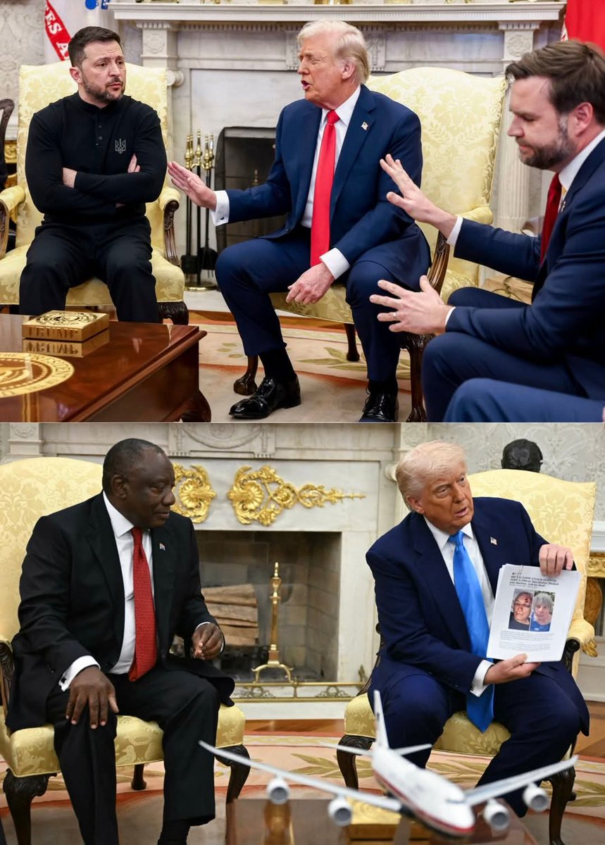 BSadjocunda's tweet photo. Trump transforma a Casa Branca em uma Corte Internacional de Justiça com câmeras para cada presidente que convida, submetendo-o ao interrogatório. Até quando os líderes mundiais continuarão a alimentar a  "superioridade" e arrogância imperialista estadunidenses? Shame on you! https://t.co/bMGo8VLQ53