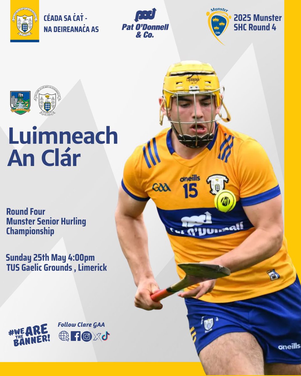 ‘There is no such thing as a dead rubber between Clare and Limerick’

We’ve always backed the Banner - Let’s do it again  ..

Limerick v Clare
This Sunday 25th May 
TUS Gaelic Grounds at 4pm 

Tickets available at  ticketmaster.ie/limerick-v-cla…

#WeAreTheBanner <a href="/MunsterGAA/">Munster GAA / Comhairle na Mumhan</a> 
💛💙