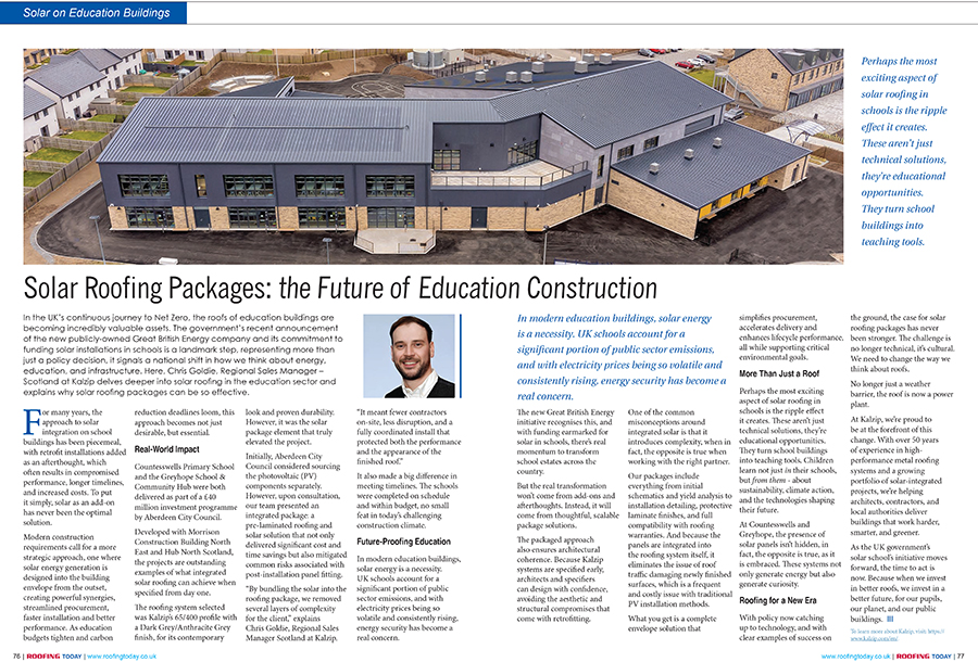 The roofs of education buildings are becoming valuable assets in the journey to #netzero. In Roofing Today’s May issue, Chris Goldie <a href="/Kalzip_uk/">Kalzip</a> delves deeper into #solar #roofing in the education sector  (p76)
📖 Read the article: roofingtoday.co.uk/wp-content/upl…