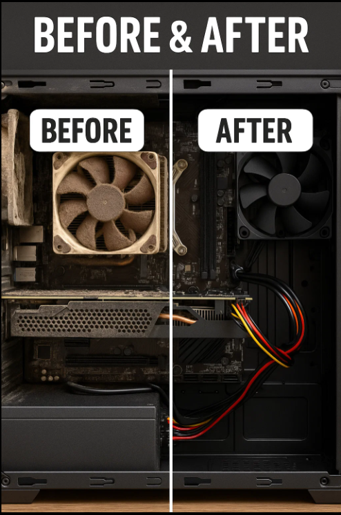 A228569's tweet photo. 🚿 PC looking like this before?
📸 Swipe ➡️ to see how we cleaned up this overheating machine!
Don’t wait for it to slow down – message us today.
#BeforeAndAfter #TechClean #OverheatingFix #ComputeRepairs #PCMaintenance #LocalRepair https://t.co/79NV9xdAmD