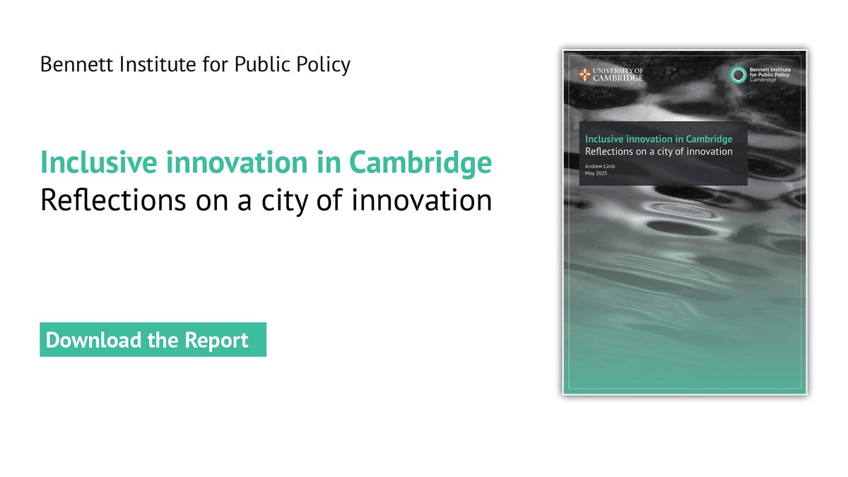 Bennett Institute for Public Policy (@bennettinst) on Twitter photo š£New report by Andrew Limb explores how to build a more inclusive innovation ecosystem in Cambridge.
His research maps current efforts, challenges, & a path forwardāincluding the need for a shared framework & better visibility across sectors.
Readšbennettinstitute.cam.ac.uk/publications/i⦠š£New report by Andrew Limb explores how to build a more inclusive innovation ecosystem in Cambridge.
His research maps current efforts, challenges, & a path forwardāincluding the need for a shared framework & better visibility across sectors.
Readšbennettinstitute.cam.ac.uk/publications/iā¦