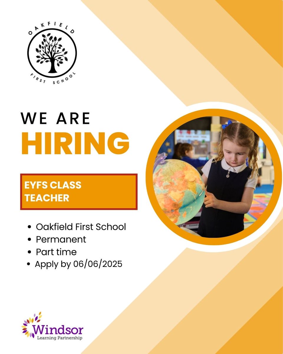 Oakfield First School is looking to appoint an excellent, part-time EYFS Class Teacher for two days per week. We are seeking someone who is knowledgeable and enthusiastic about EYFS.

For more info, please visit: tinyurl.com/25ats8rw
<a href="/mynewterm/">MyNewTerm</a>