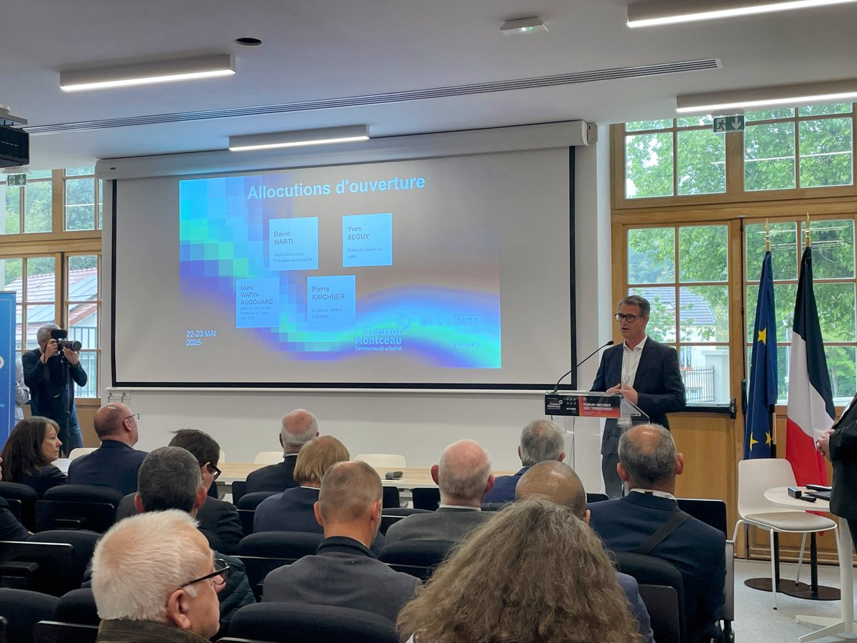 INCYBER_Europe's tweet photo. 🚀 Lancement ce matin de la 1ère édition du Forum #INCYBER des Territoires !
Cybersécurité industrielle & transformation numérique : une journée d’échanges stratégiques entre acteurs publics et privés.
🎙️ Ouverture par :
🔹 Marc Watin-Augouard, fondateur du Forum INCYBER
🔹 Pierre Kirchner, directeur général Digital & Cyber chez @EQUANS_Official
🔹 David Marti, maire du @Creusot & président de @CreusotMontceau
🔹 Yves Séguy, préfet de Saône-et-Loire @Prefet71
👉 La matinée se poursuit avec une table ronde dédiée à la directive #NIS2.