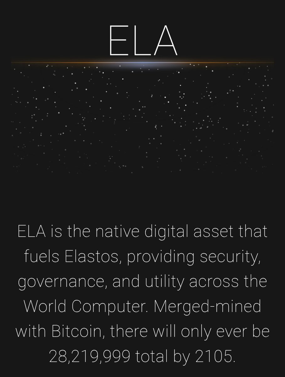 🧵A thread on ELA Utility:

ELA is the native digital currency powering Elastos — delivering security, governance, and utility throughout the World Computer ecosystem, with Bitcoin, its total supply is capped at 28,219,999 by the year 2105. #SmartWeb #Web3 $ELA <a href="/ElastosInfo/">Elastos</a>