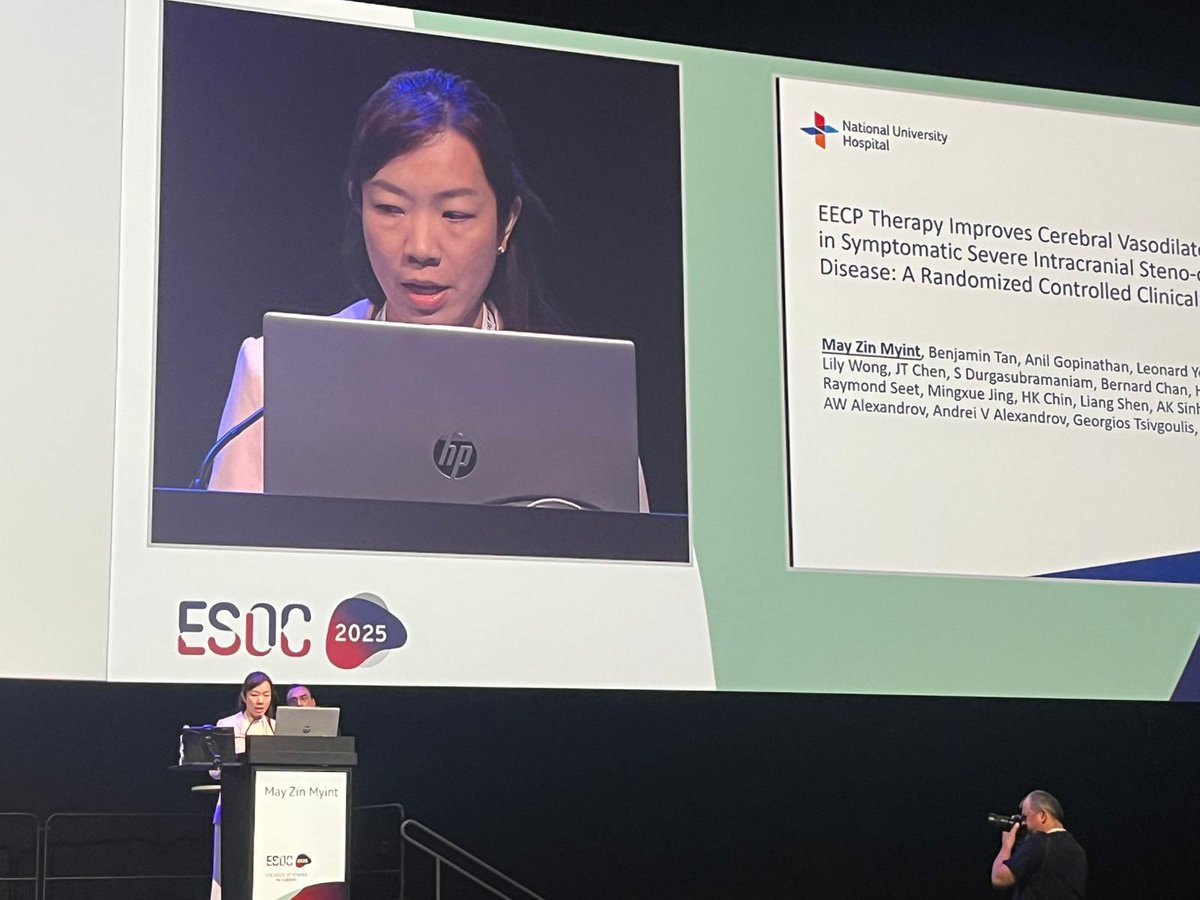 DrBenjaminTan's tweet image. EECP therapy improves cerebral blood flow in symptomatic severe intracranial stenosis. Dr Vijay Sharma and Dr May Zin presented our RCT findings today at #ESOC2025. Larger validation studies needed!