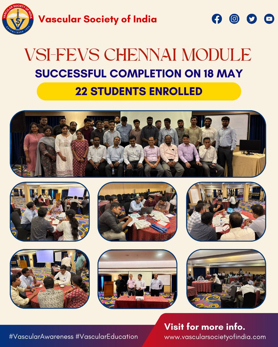 22 residents. 1 day. Countless breakthroughs!
The #VSIFEVS Chennai Module (18 May 2025) brought together the brightest minds in vascular surgery for a power-packed day of simulation, strategy &amp; skill-building.

#VSI #FEVS #VascularEducation #Chennai