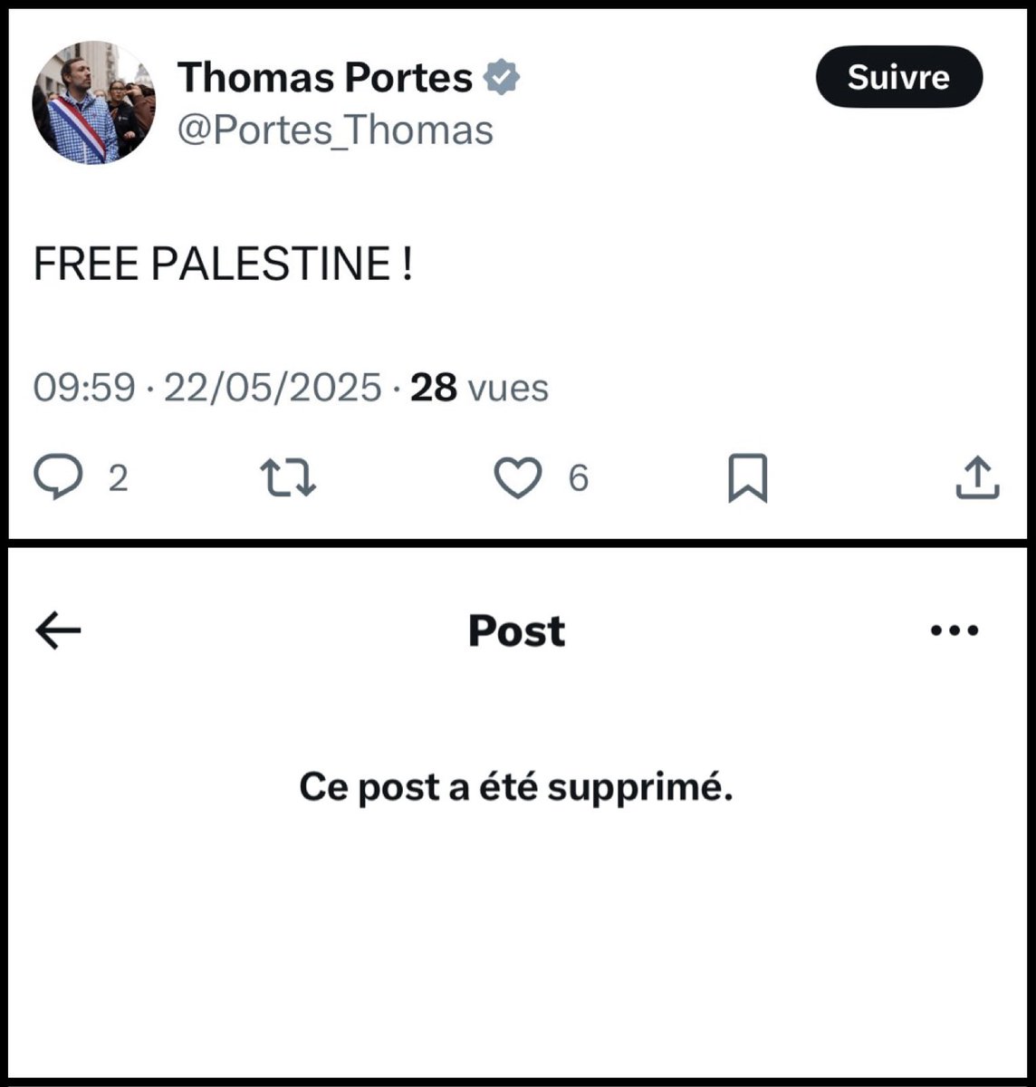 JeremBenhaim's tweet photo. Après l’assassinat d’un employé de l’ambassade d’Israël avec sa fiancée devant le Musée juif de Washington, aux cris de « Free Palestine », la première réaction du député LFI Thomas Portes a été d’écrire sur X « FREE PALESTINE ! »

Il vient de supprimer son post.

Comme un aveu. https://t.co/MPOdJMqrir