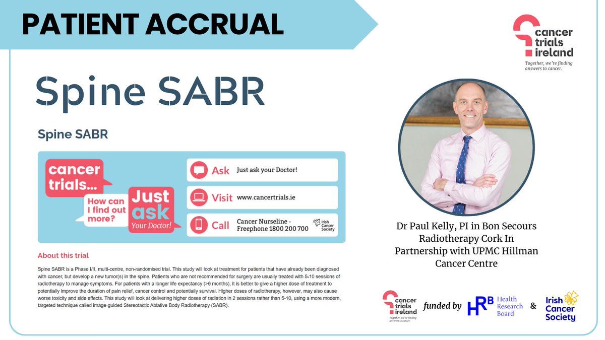 CancerTrialsIreland ๐ (@cancertrials_ie) on Twitter photo Congrats to <a href="/BonsCancerCork/">Bon Secours Cork Cancer Centre</a> <a href="/UPMCHillmanCC/">UPMC Hillman Cancer Center</a> and PI Dr Paul Kelly for enrolling their first patient to the SPINE SABR study! ๐
๐ Study Info: bit.ly/4dpLiN0
The study is now open at 3 ๐ฎ๐ช sites:
๐ BonS UPMC (Dr Paul Kelly)
๐ SLRON (Prof Clare Faul)
๐ Beacon Hospital Congrats to <a href="/BonsCancerCork/">Bon Secours Cork Cancer Centre</a> <a href="/UPMCHillmanCC/">UPMC Hillman Cancer Center</a> and PI Dr Paul Kelly for enrolling their first patient to the SPINE SABR study! ๐
๐ Study Info: bit.ly/4dpLiN0
The study is now open at 3 ๐ฎ๐ช sites:
๐ BonS UPMC (Dr Paul Kelly)
๐ SLRON (Prof Clare Faul)
๐ Beacon Hospital