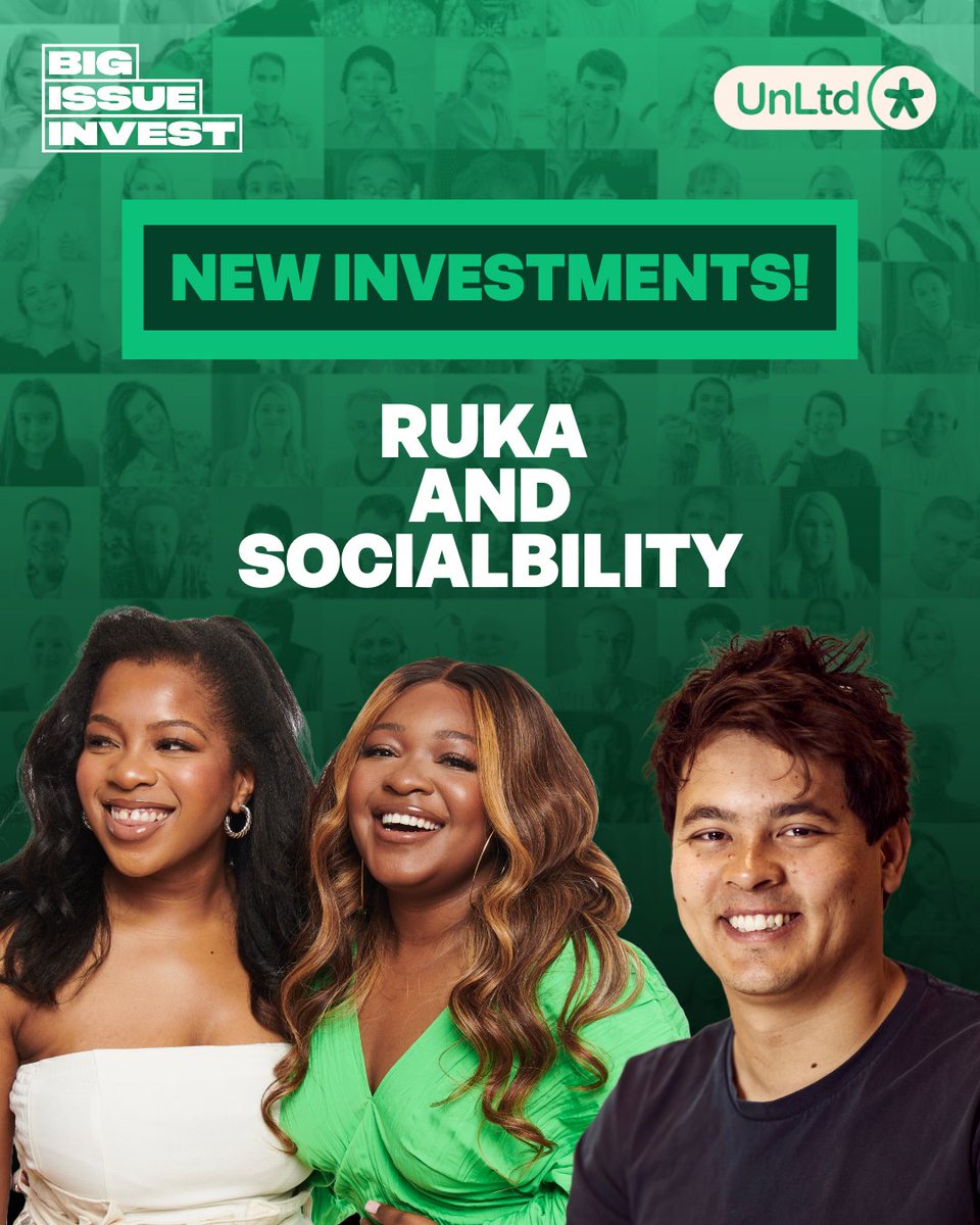 Big Issue Invest (@bigissueinvest) on Twitter photo We have just invested £750,000 in two brilliant ventures led by underrepresented founders.💇🏽♀️ <a href="/rukahair/">Ruka</a> (£500k) is revolutionising the Afro-hair care market.♿ <a href="/sociabilityapp/">Sociability</a> (£250k) is mapping accessibility features to help disabled people.
Learn more: blog.growthimpactfund.org.uk/gif-learnings-… We have just invested £750,000 in two brilliant ventures led by underrepresented founders.💇🏽♀️ <a href="/rukahair/">Ruka</a> (£500k) is revolutionising the Afro-hair care market.♿ <a href="/sociabilityapp/">Sociability</a> (£250k) is mapping accessibility features to help disabled people.
Learn more: blog.growthimpactfund.org.uk/gif-learnings-…