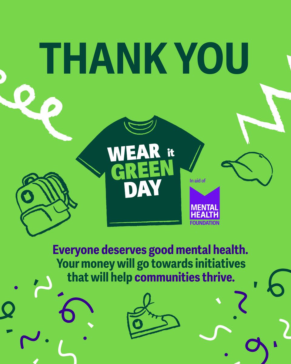 A huge thank you to everyone who took part in #WearItGreenDay last week! 💚

👉 If you’ve collected funds from Wear It Green Day, you can pay them in now on our website:  bit.ly/3H1tfAR