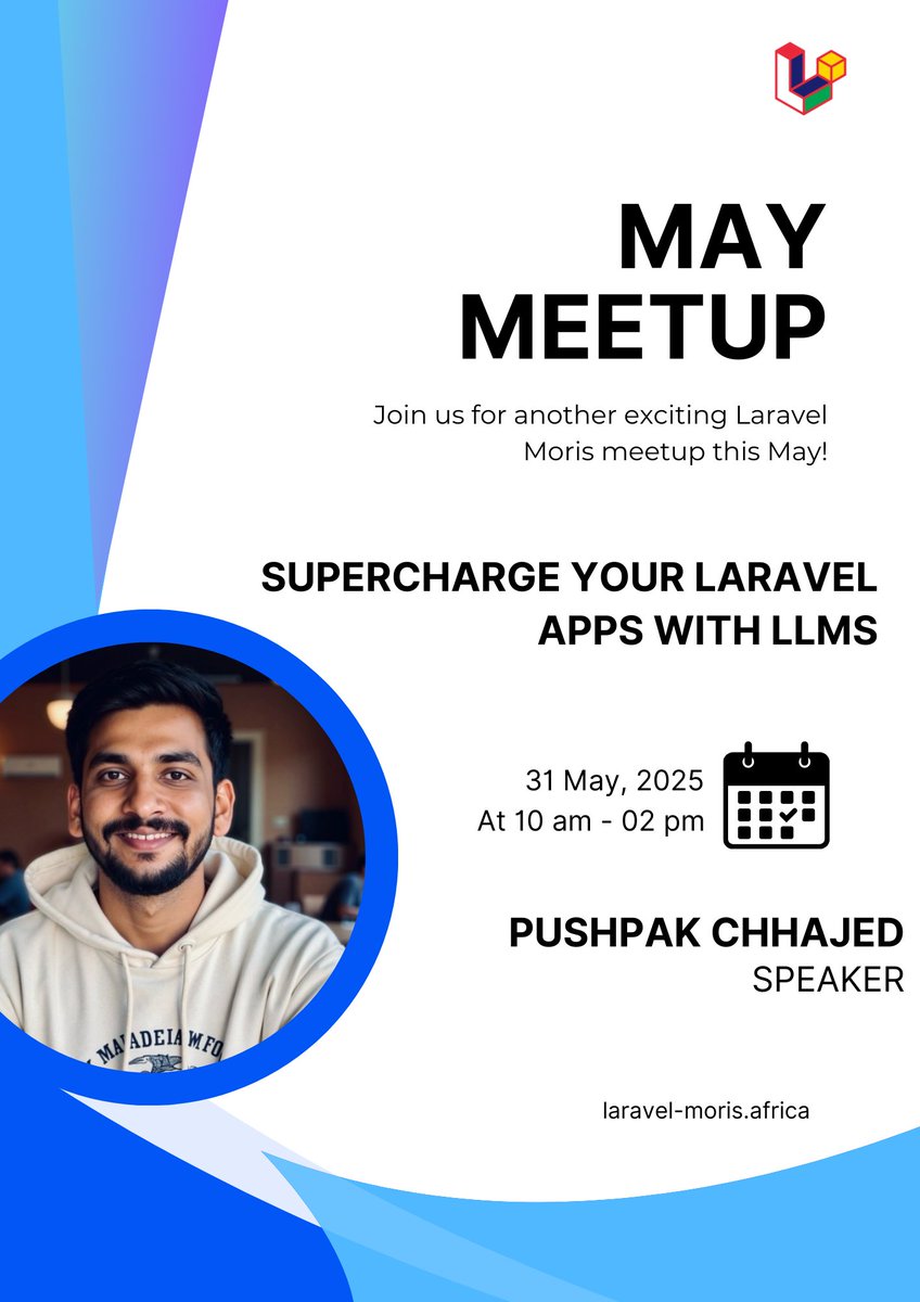 laravelphpmoris's tweet image. 🚀 Remote Speaker Alert!
Pushpak Chhajed 🇮🇳 joins us at the #LaravelMoris May Meetup!
🎤 Supercharge Your Laravel Apps with LLMs
📅 May 31 • 🕙 10AM MUT
📍 ALCHE, Mauritius

👉 RSVP: meetup.com/laravel-moris/…

#Laravel #LLMs #PHP