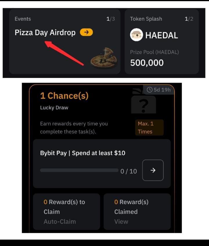 🚨 Instant
Bybit Pizza Day Airdrop🍕

New Instant Offer Earn Upto 1$-10$ 

Click on Pizza Day Airdrop, Scroll Down Last Task — Bybit Pay | Send $10 to your another ByBit Account &amp; Claim Reward $1 to $10
#Bybit #PizzaDay #Airdrop