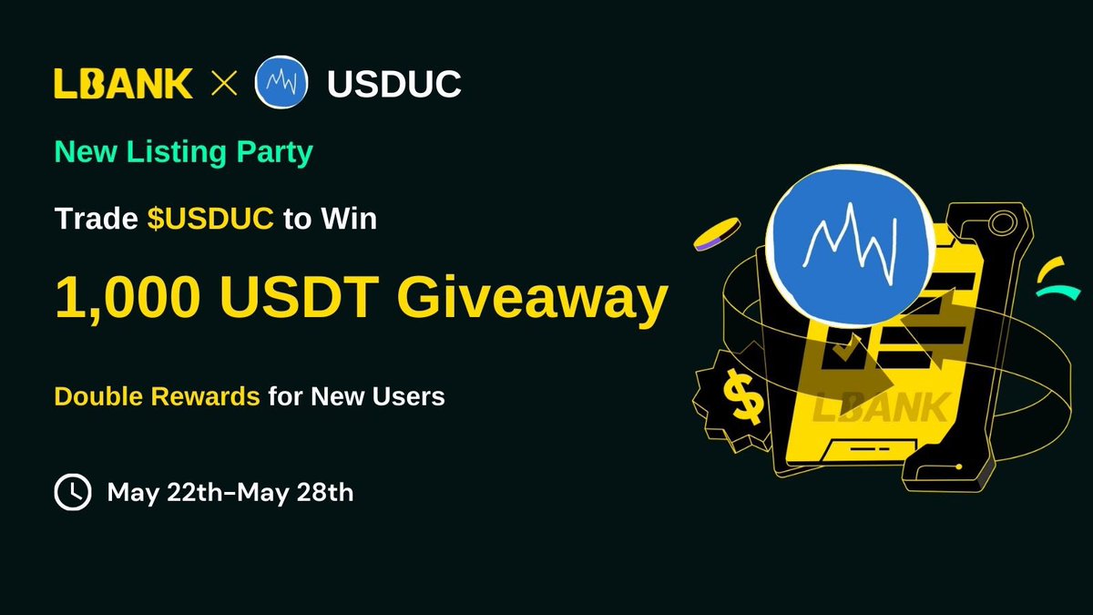 🎉 NEW LISTING PARTY
LBank x $USDUC --1,000 USDT Giveaway
Trade ≥ $10 in $USDUC to earn 5 USDT
New Users Earn 10 USDT

🚀 How to Win：
1⃣️ ✨Trade $USDUC
2⃣️ 👉 RT &amp; Tag 3 friends &amp; Like
3⃣️ 👉 Sign up using the invitation code 4T1T9 or use the link: tinyurl.com/2numwb95