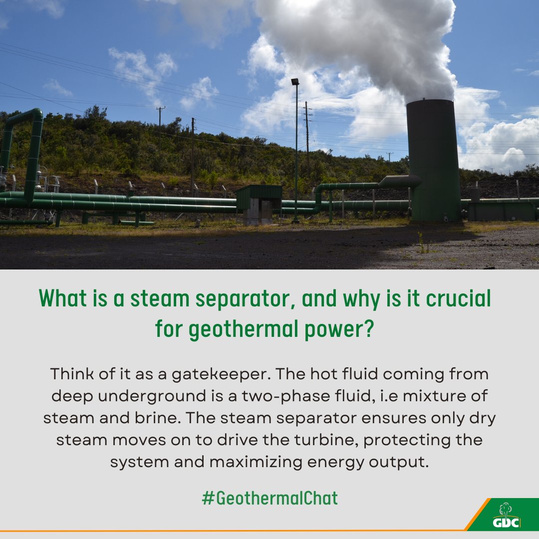 GDCKenya's tweet photo. What is a steam separator, and why is it crucial for geothermal power? #GeothermalChat https://t.co/wbloIwIHFc