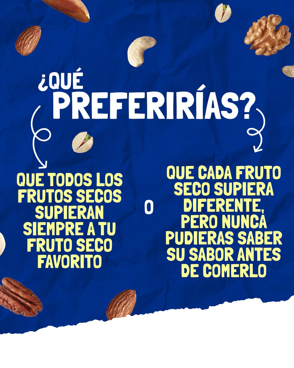 ¡Dilema del día! 😜
Si pudieras elegir, ¿preferirías que todos los frutos secos supieran a tu fruto seco favorito o la emoción de lo inesperado?
Cuéntanos en comentarios cuál sería tu elección ☺️
#humor #frutossecos #preferir #juego #elegir #medina #alimentacion #almendras