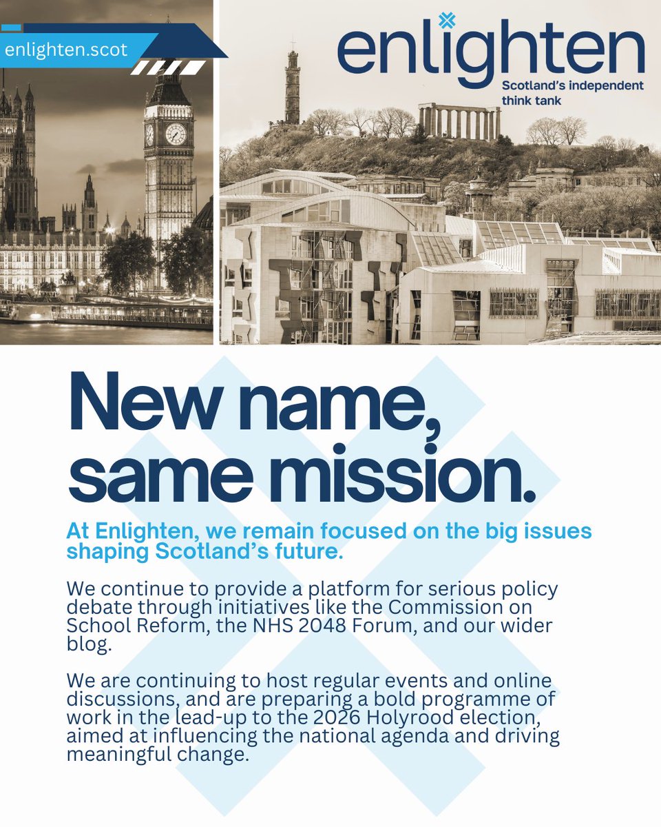 Our name has changed, but our purpose remains the same - to provide a platform for meaningful policy debate on Scotland’s key issues and help shape the agenda ahead of next year’s election. Visit our homepage at enlighten.scot to join our mailing list.