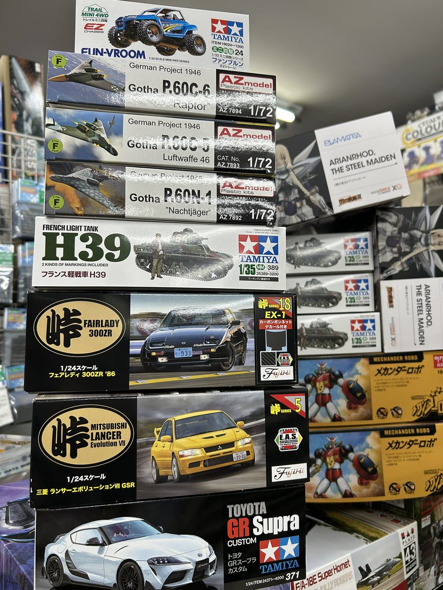 hobby808's tweet photo. 2025.5.22 入荷じゃ ٩( ᐛ )و
#タミヤ フランス軽戦車H39
#フジミ
#azmodel ゴータP.60
#グッスマ
#moderoid
#スーパーx3
#閃の軌跡
#アカデミー メカンダーロボ
#mykデザイン #アシタのデカール
#dicホビー
#コトブキヤ #ヘキサギア
#浜松 #模型屋 #プラモデル
#スケールモデル
#ホビーショップやおや https://t.co/cy34HyVsH3