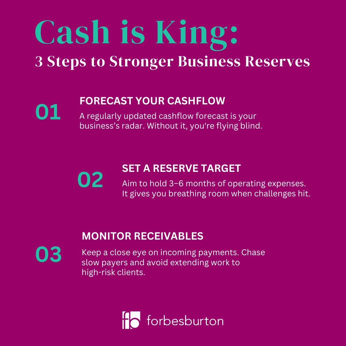 Forbes Burton (@forbesburton) on Twitter photo Running out of cash is one of the biggest risks a business can face.
The good news? ๐๐โ๐ ๐ฝ๐ฟ๐ฒ๐๐ฒ๐ป๐๐ฎ๐ฏ๐น๐ฒ ๐๐ถ๐๐ต ๐๐ต๐ฒ ๐ฟ๐ถ๐ด๐ต๐ ๐๐๐๐๐ฒ๐บ๐ ๐ถ๐ป ๐ฝ๐น๐ฎ๐ฐ๐ฒ.
Start with these three fundamentals to strengthen your financial position and reduce risk:
1๏ธโฃ ๐๐๐ถ๐น๐ฑ Running out of cash is one of the biggest risks a business can face.
The good news? ๐๐โ๐ ๐ฝ๐ฟ๐ฒ๐๐ฒ๐ป๐๐ฎ๐ฏ๐น๐ฒ ๐๐ถ๐๐ต ๐๐ต๐ฒ ๐ฟ๐ถ๐ด๐ต๐ ๐๐๐๐๐ฒ๐บ๐ ๐ถ๐ป ๐ฝ๐น๐ฎ๐ฐ๐ฒ.
Start with these three fundamentals to strengthen your financial position and reduce risk:
1๏ธโฃ ๐๐๐ถ๐น๐ฑ