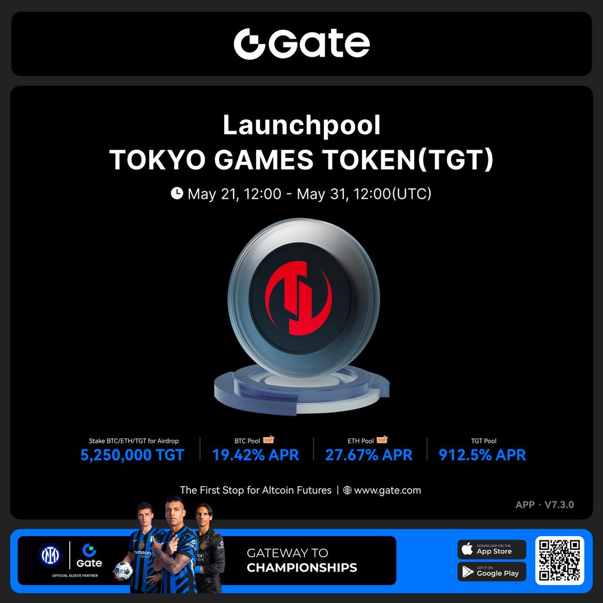 0xShyrox's tweet photo. 🌋.@Gate_io Gate #Launchpool is LIVE! 

📝Stake $BTC, $ETH, or $TGT to earn TOKYO GAMES TOKEN ( $TGT) with an insane APR upto 912.5%! 💰

🗓️ Subscribe by May 31st (UTC)! 👉 https://t.co/iJFGma5c6a

✨ New to Gate? Earn 1,000 GT in 3 simple steps!

1️⃣First deposit >= 100 USDT

2️⃣First Futures trade

3️⃣Futures volume >= 20,000 USDT

⚠️Join now: https://t.co/eSXt6uSar1

🎉 Plus, trade just 1U and enter the 10 $BTC celebration! Details here: https://t.co/RWUB3zXAKn

#Gate #Launchpool #TGT