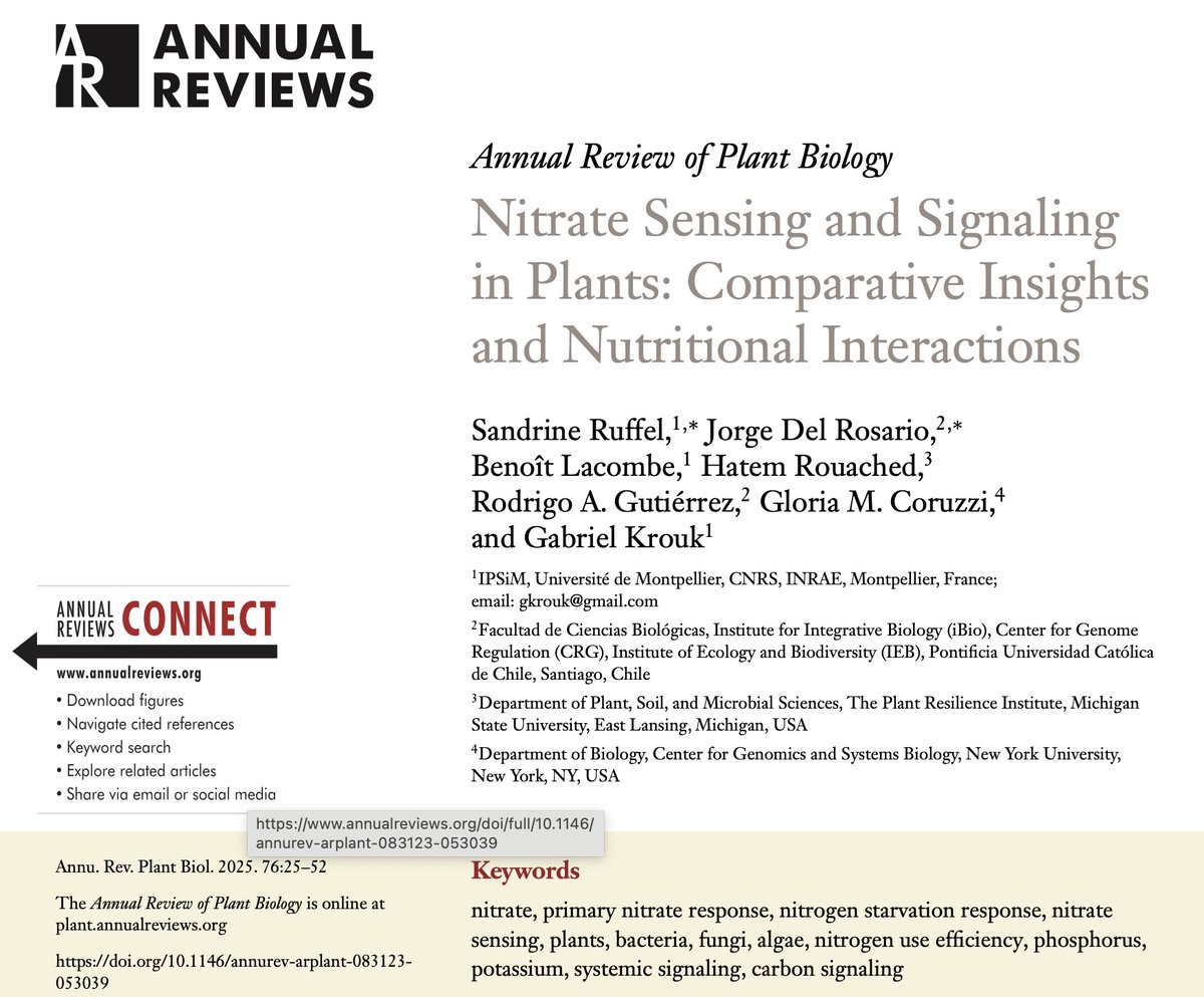 GabKrouk's tweet image. Our new review in @AnnualReviews proposes a unifying framework for nitrate sensing in plants.
We dissect N pathways, their crosstalk, and compare nitrate sensing across plants, algae, fungi & bacteria.
@hatemrouached @coruzzilab @SRuffel @Rodrigo_G_I
annualreviews.org/content/journa…