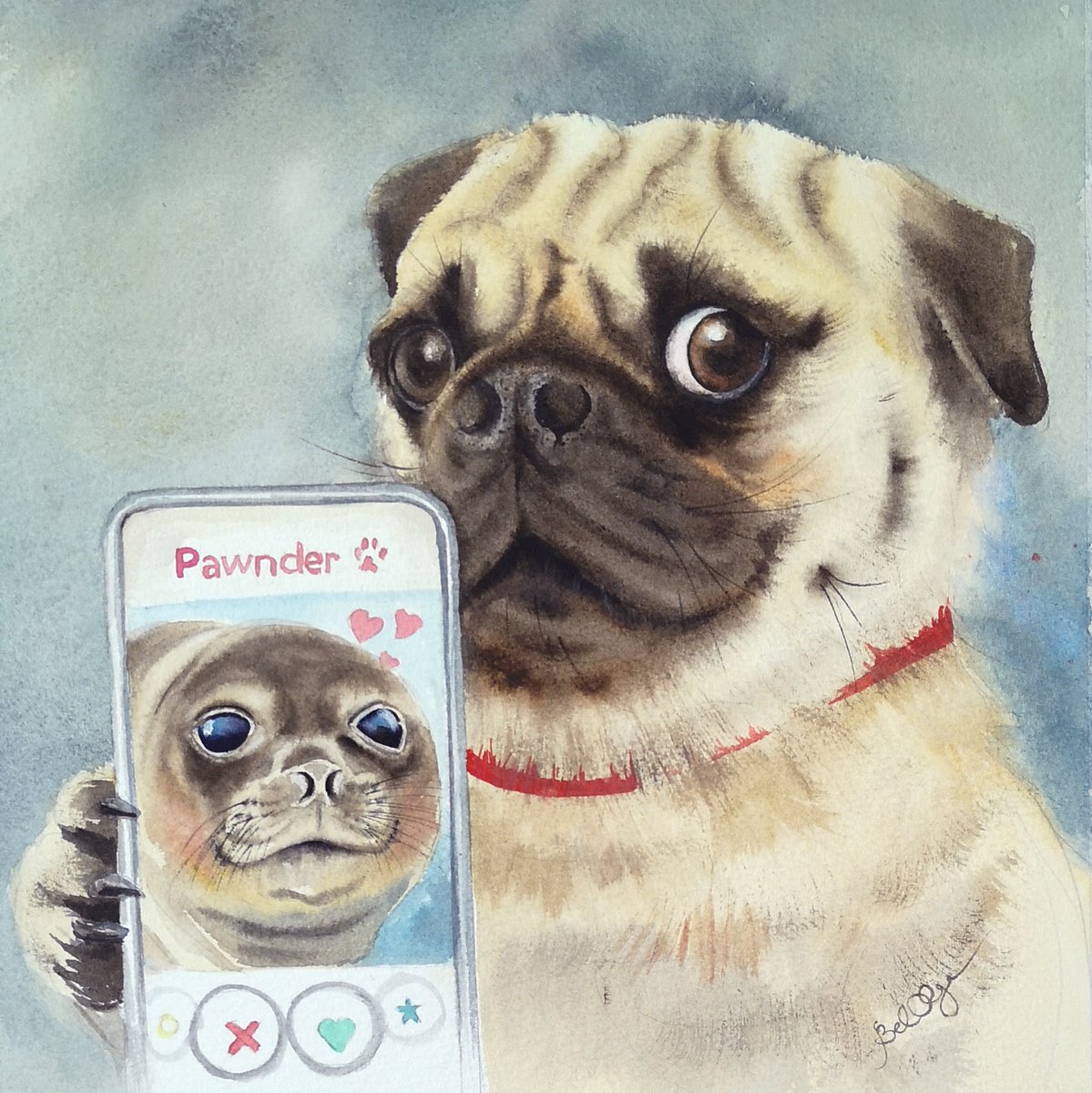 When you finally find the one… and she turns out to be a seal. 💘🐶Check out this artwork on Artfinder: artfinder.com/product/love-a… #artfinder #makingartwork via <a href="/artfinder/">Artfinder</a> 
#watercolor #watercolorpainting #Watercolour #Dog #seal