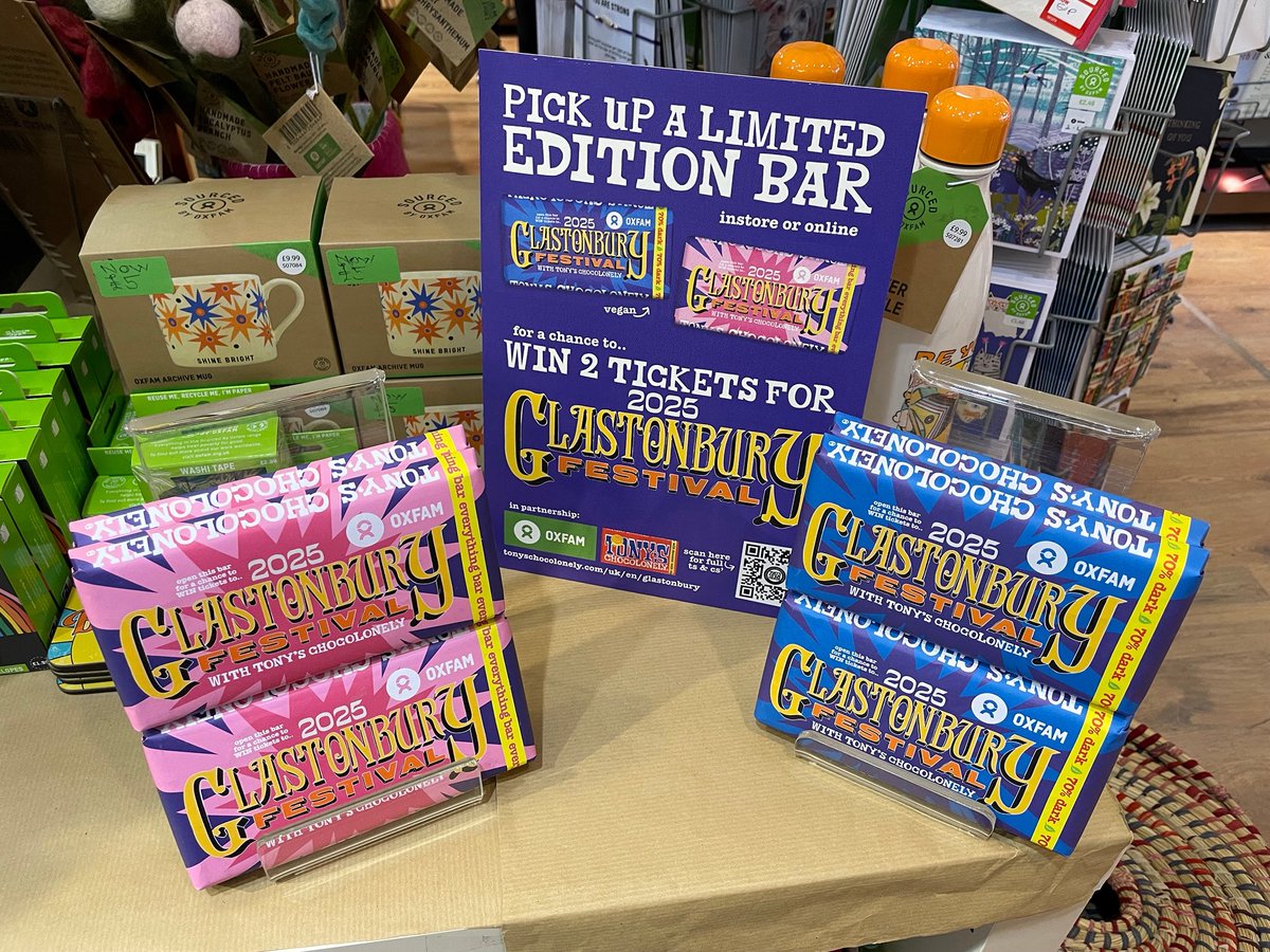 Oxfam Bookshop Royal Exchange Square (@oxfambooksrex) on Twitter photo 1/2: Third time’s a charm? 😉 They’re back!!! 🤩😍🥳
We’re thrilled that for the 3rd year running, <a href="/oxfamgb/">Oxfam</a> have partnered with <a href="/TonysChocoUK_IE/">Tony's Chocolonely UK & IRE</a> & <a href="/glastonbury/">Glastonbury Festival</a> to give away 5 x pairs of #GlastonburyFestival tickets, hidden in these limited-edition chocolate bars! 🎪🍫😍💚 1/2: Third time’s a charm? 😉 They’re back!!! 🤩😍🥳
We’re thrilled that for the 3rd year running, <a href="/oxfamgb/">Oxfam</a> have partnered with <a href="/TonysChocoUK_IE/">Tony's Chocolonely UK & IRE</a> & <a href="/glastonbury/">Glastonbury Festival</a> to give away 5 x pairs of #GlastonburyFestival tickets, hidden in these limited-edition chocolate bars! 🎪🍫😍💚