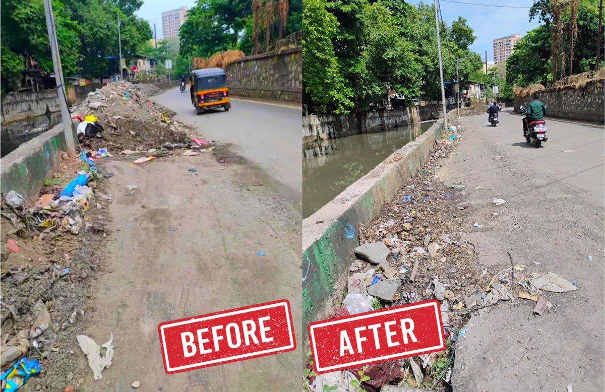 The Majiwada Samsham Bhumi road was un-attended since few days. Causing inconvenience to vehicles and pedestrians. We requested TMC and the debris clearing work has begun. We will try to get the entire patch cleared. #thane #majiwada