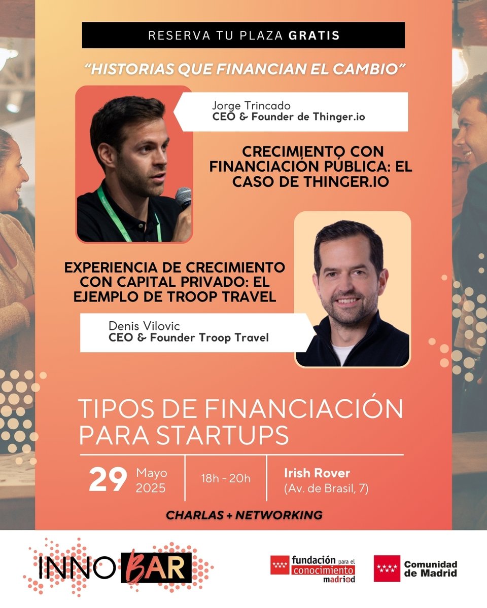 Cink Venturing (@cinkventuring) on Twitter photo ๐งฉ ยฟCapital pรบblico o privado? Compara los casos reales de <a href="/thinger_io/">Thinger.io</a> y <a href="/trooptravel/">trooptravel</a>
๐ค 3 charlas + networking con bebida y picoteo incluรญdo.
ยกNos vemos maรฑana!
๐Irish Rover | ๐ 29/05 | ๐18h
๐ ยกรltimas plazas! t.ly/_hZ03
#financiaciรณn #networking <a href="/madrimasd/">Madri+d</a> ๐งฉ ยฟCapital pรบblico o privado? Compara los casos reales de <a href="/thinger_io/">Thinger.io</a> y <a href="/trooptravel/">trooptravel</a>
๐ค 3 charlas + networking con bebida y picoteo incluรญdo.
ยกNos vemos maรฑana!
๐Irish Rover | ๐ 29/05 | ๐18h
๐ ยกรltimas plazas! t.ly/_hZ03
#financiaciรณn #networking <a href="/madrimasd/">Madri+d</a>