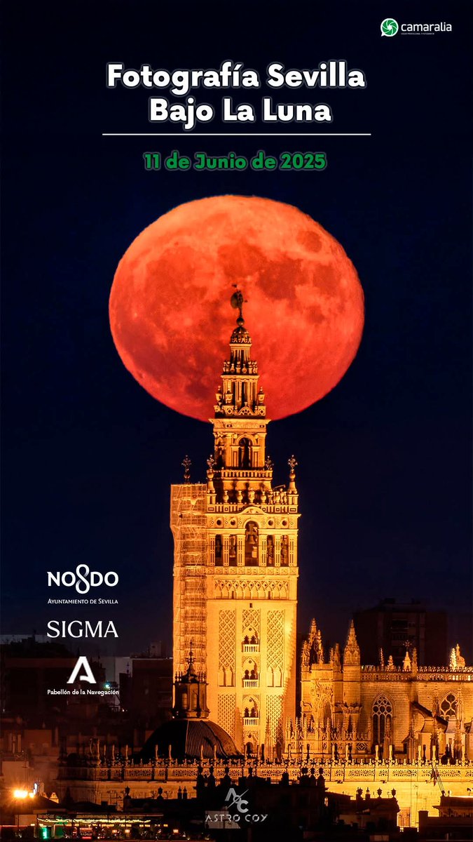 El miércoles 11 de junio fotógrafos llegados desde diferentes puntos de Andalucía se darán cita para fotografiar la luna llena sobre Sevilla <a href="/PNavegacion/">Pabellón Navegación</a> <a href="/Ayto_Sevilla/">Ayuntamiento de Sevilla</a> <a href="/Camaralia/">Camaralia</a>