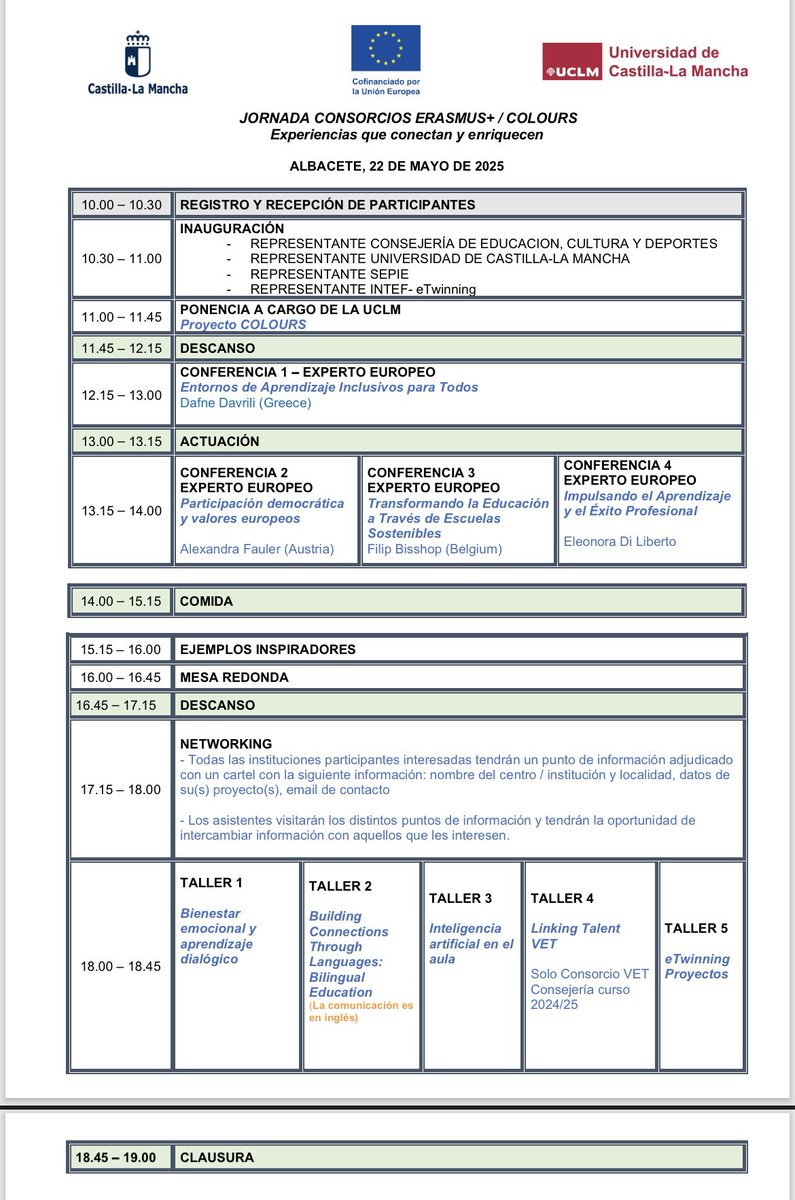 RaquelSRUclm's tweet photo. Comienza la Jornada de Consorcios Erasmus organizado por la @JCCM y la @UCLM 🤗
#uclm #facultaddeeducacionalbacete #erasmus #etwinning #alianzacolours #coloursalliance https://t.co/DqAfKNaL74