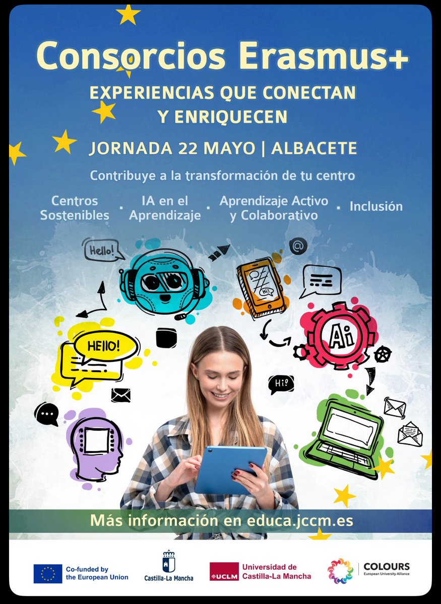 RaquelSRUclm's tweet photo. Comienza la Jornada de Consorcios Erasmus organizado por la @JCCM y la @UCLM 🤗
#uclm #facultaddeeducacionalbacete #erasmus #etwinning #alianzacolours #coloursalliance https://t.co/DqAfKNaL74