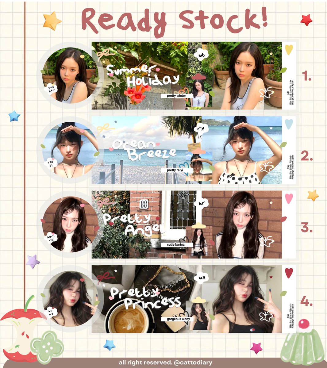 repost &amp; like are appreciated 🌊☀️ 

haiiii! aku punya 4 layout rs buttercup winter, rei, karina dan wonyoung yang bisa di take sekarang melalui DM! 1O.OOO each, ava png + free retext nick dan payment e-wallet yaa. 

terimakasih banyakk 🧺❤️ 
#zonauang #zonajajan